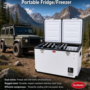 SnoMaster 81.5L Dual Compartment Portable Fridge/Freezer AC/DC S/Steel SMDZ-TR82D