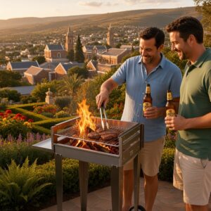 MOBILE 600mm 430 STAINLESS-STEEL BRAAI WITH 3 ADJUSTABLE HEIGHTS