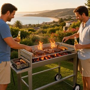 900mm MOBILE BRAAI 430-STAINLESS-STEEL WITH ZINK PLATED GRID GRID-AND-3-GRID-LEVELS
