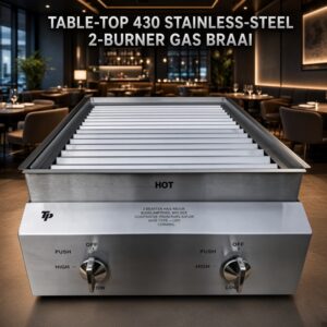 TABLETOP 430 STAINLESS-STEEL 2-BURNER-GAS-BRAAI DOUBLE GAS BURNER