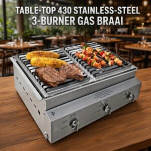 TABLE-TOP 430 STAINLESS-STEEL 3-BURNER GAS BRAAI