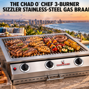 THE CHAD O` CHEF 3-BURNER SIZZLER STAINLESS-STEEL GAS BRAAI