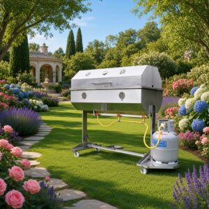 THE ECONOMY LAMB GAS SPIT ROTISSERIE - LARGE SPIT 3-BURNER 1.2mm 430 BRUSHED SS