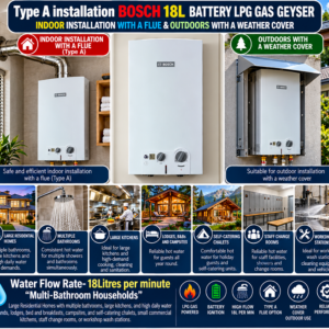 BOSCH 18-LITER BATTERY IGNITION GAS GEYSER- TYPE A “Multi-Bathroom Households”