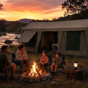 BUSHTEC COMPLETE HIPPO(CANVAS) GR 3X6M GAZEBO + 2X GOLD RANGE CHALET TENT