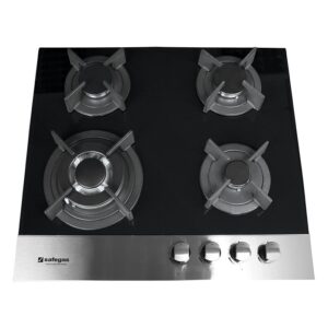 SAFEGAS HOB 4 BURNER GLASS/ BRUSHED STAINLESS STEEL