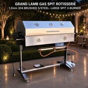 GRAND LAMB GAS SPIT ROTISSERIE  1.2mm 304 BRUSHED SS- LARGE SPIT 3-BURNER