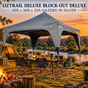 OZTRAIL DELUXE BLOCK-OUT DELUXE 300L x 300W x 335Hcm GAZEBO IN SILVER