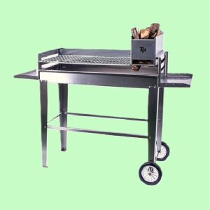 900mm MOBILE BRAAI 304-STAINLESS-STEEL WITH EMBER-MAKERAND-3-GRID-LEVELS