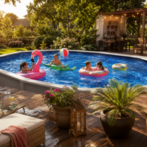 HYDRIUM GREY/BLUE 6.10M X 3.66M X 1.22M OVAL POOL SET- 19,929L- 56369- WITH SAND FILTER