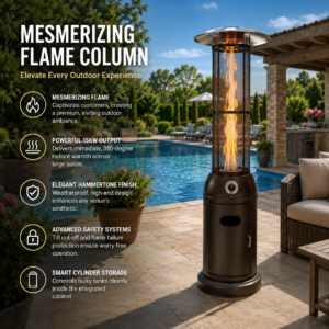 ALVA GAS PATIO HEATER-GLASS FLAME TUBE-2.1M TALL-HAMMERTONE