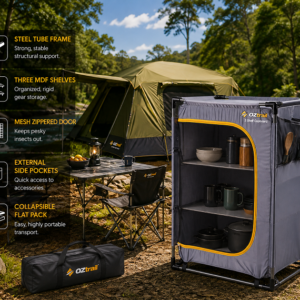 OZTRAIL "3 SHELF CAMP CUPBOARD STEEL FRAME 8 kg (each shelf)"