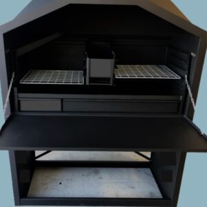 THE 1200 DELUXE MILD-STEEL FREE STANDING /TABLE VERSION DELUXE BRAAI SINGLE DOOR OPTION WITH 2X ZINK PLATED GRID