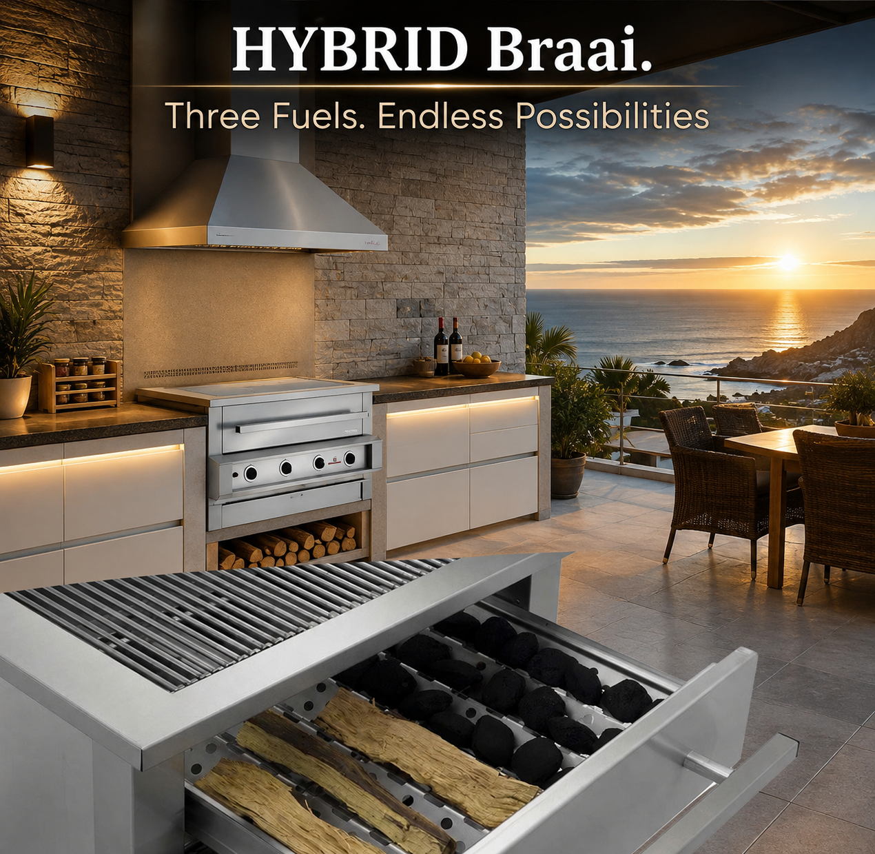 THE HYBRID BRAAI: ONE BRAAI. THREE FUELS WITH ENDLESS POSSIBILITIES.