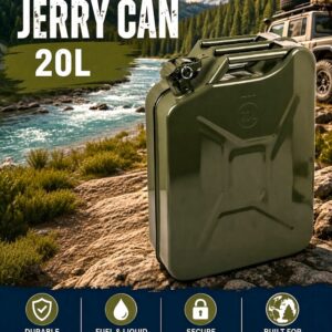 MILITARY-STYLE METAL JERRY CAN OLIVE GREEN 20L WITH LOCKING CAP