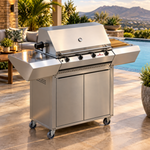 CHAD-O-CHEF 4 BURNER SIZZLER MOBILE GAS GRILL IN INLAND GRADE STAINLESS-STEEL