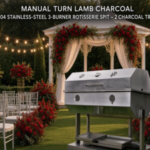 GRAND LAMB ROTISSERIE CHARCOAL SPIT – 2 CHARCOAL TRAYS – 304 BRUSHED S/STEEL MANUAL TURN